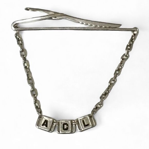 Vintage Hickok Silver Tone Chain Tie Bar Crocodile Clip Initials ACL Repurposed - Picture 3 of 11
